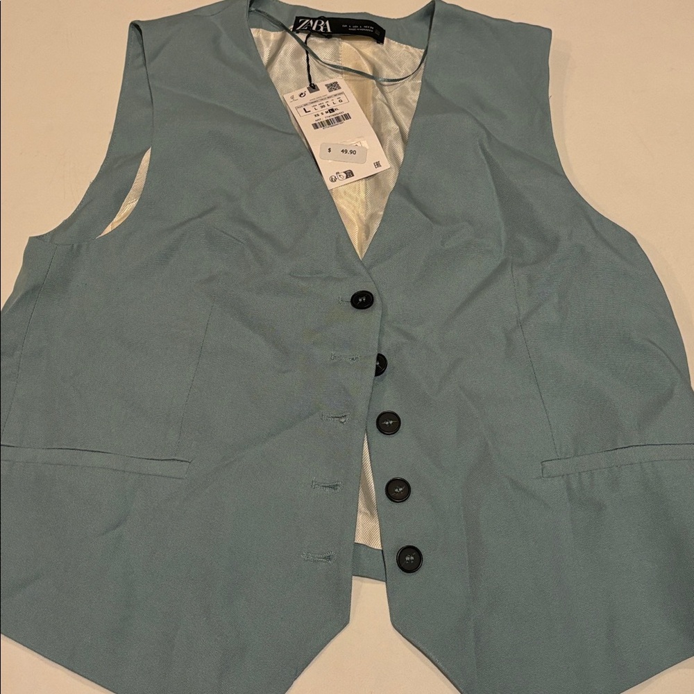 Zara Teal Button-Up Vest